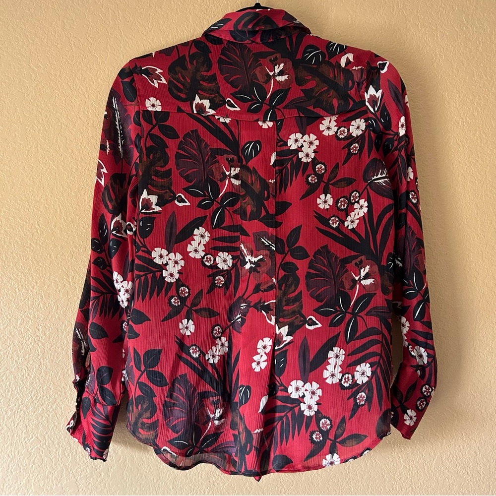 Zara Basic Collection Red Floral Button Down - Si… - image 3